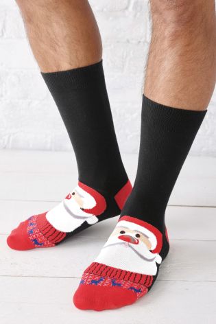 Black Santa And Rudolph Socks Two Pack
